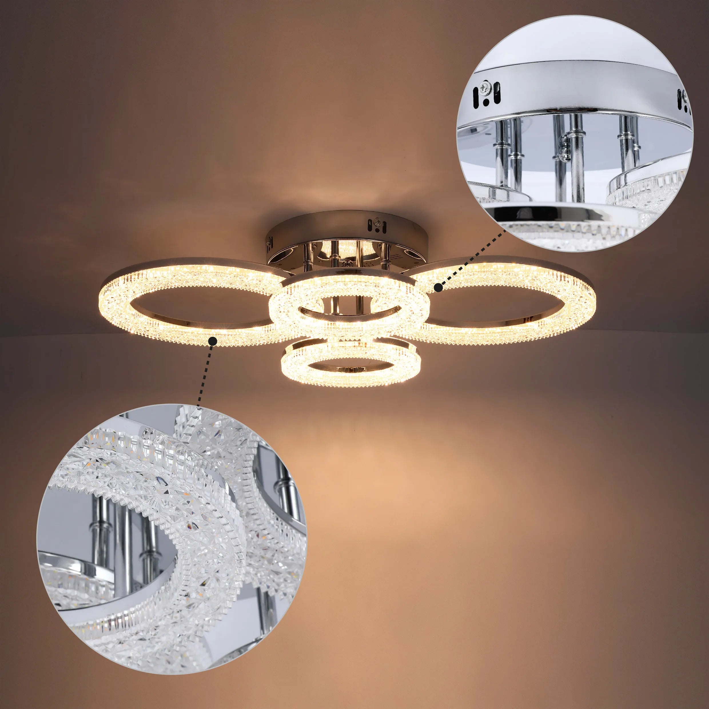 Lámparas de techo LED con cristal - Diseños floral, doble anillo, doble cuadrado, anillo cuádruple