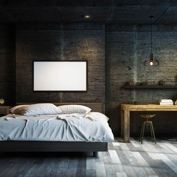 Luz colgante de concreto texturizado con pantallas metálicas, ideal para cocinas modernas y comedores contemporáneos.