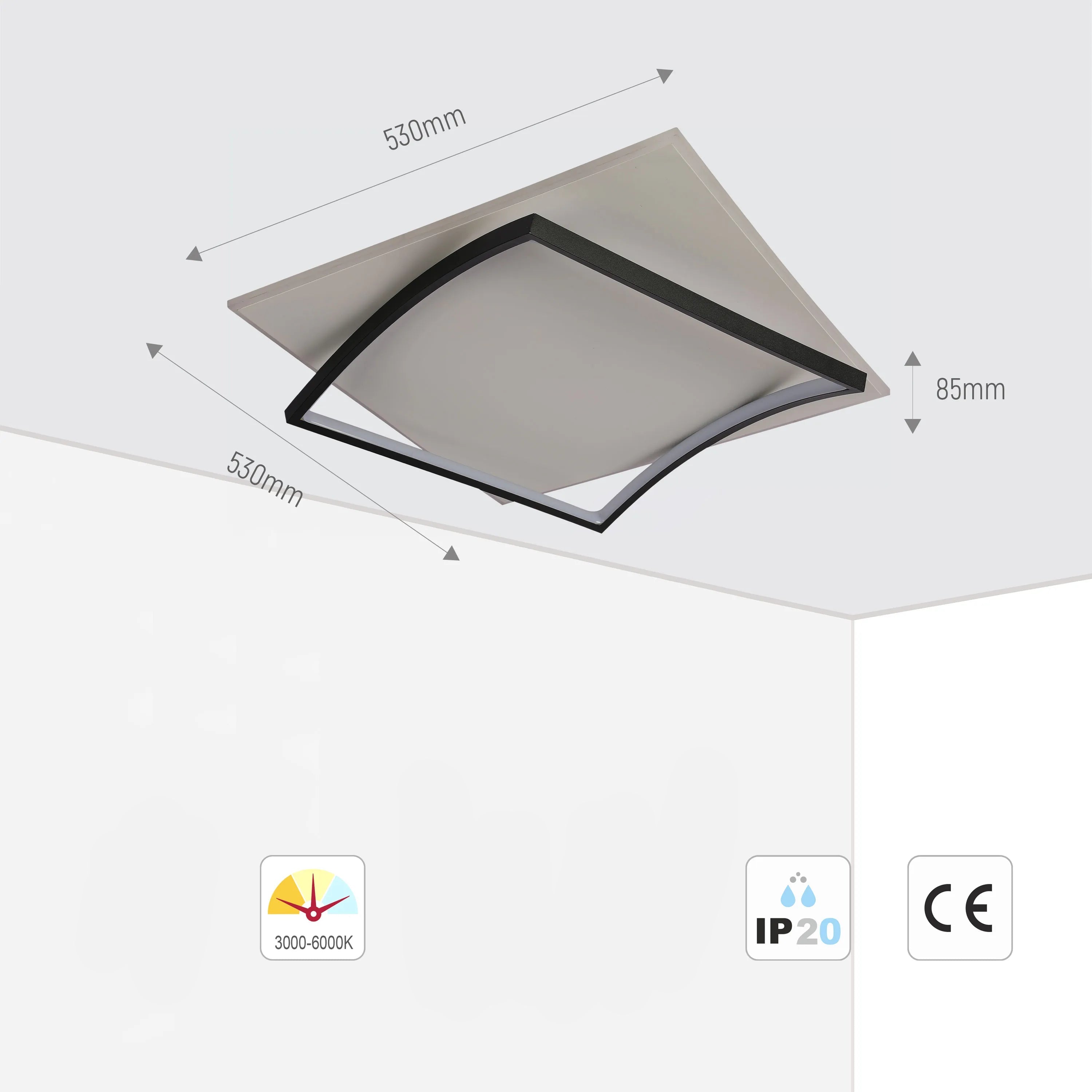 Lámpara de Techo LED con Marco Curvo, CCT, 42W, Montaje al Ras