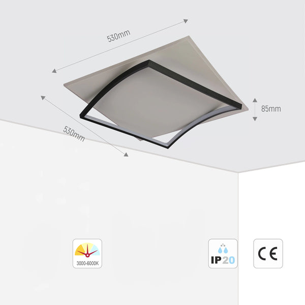 Lámpara de Techo LED con Marco Curvo, CCT, 42W, Montaje al Ras