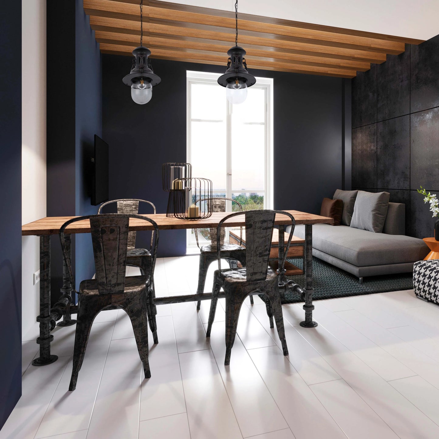 Lámpara Colgante Vintage Industrial con Cúpula Negra E27