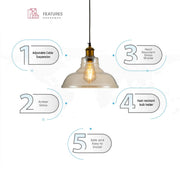 Close up shots of Amber Glass Cone Pendant Ceiling Light with E27 | TEKLED 150-17802