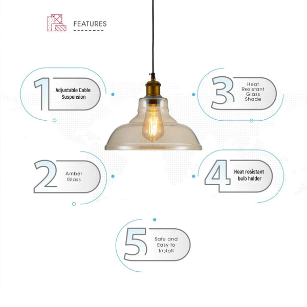 Close up shots of Amber Glass Cone Pendant Ceiling Light with E27 | TEKLED 150-17802