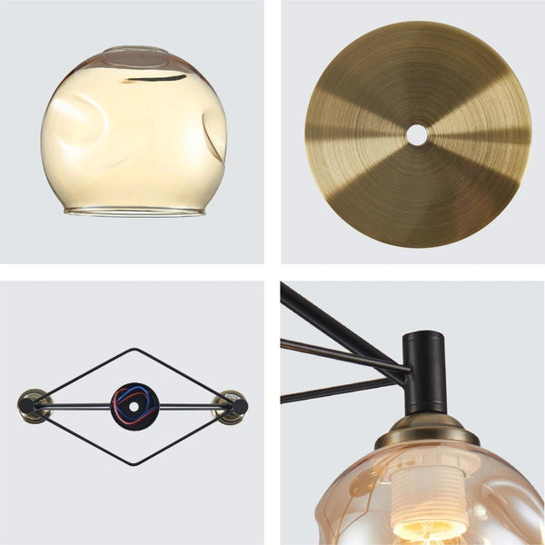 Details of Amber Bell Glass Black Metal Semi Flush Ceiling Light | TEKLED 158-19886