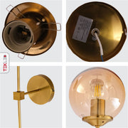 Detailed shots of Amber Glass Gold Metal Wall Light L with E27 Fitting | TEKLED 151-19728
