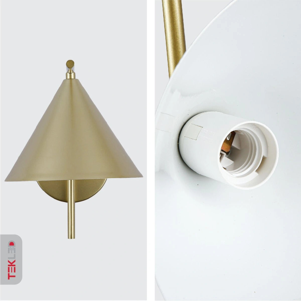 Detailed shots of Gold Metal Funnel Wall Light with E27 Fitting | TEKLED 151-19658