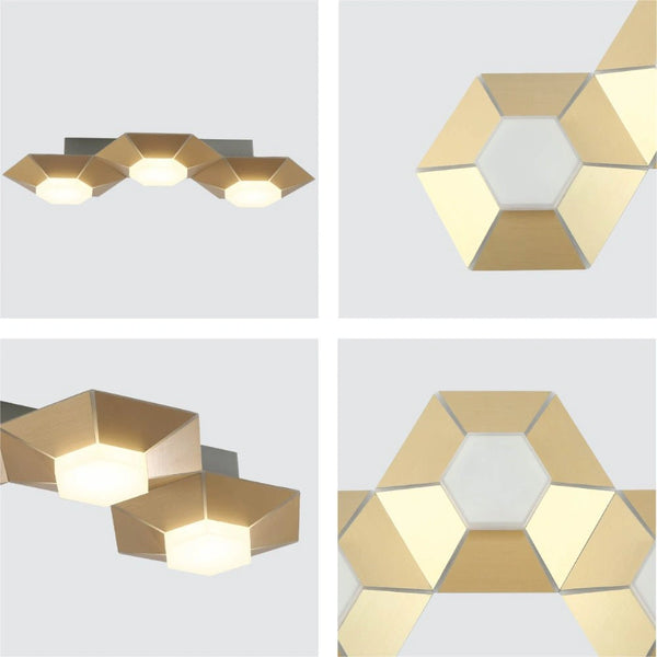 Detailed shots of Honeycomb Gold Opal Contemporary Modern Triple Wall Light 17W 4000K Natural Cool White | TEKLED 158-19820