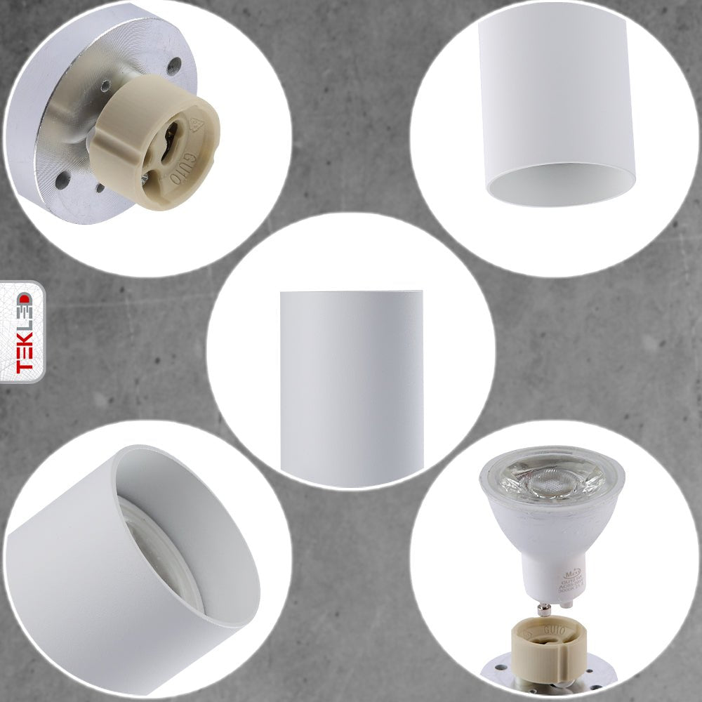 Tomas detallados de Downlight Cilíndrico Blanco de Montaje en Superficie con Portalámparas GU10 | TEKLED 172-03022