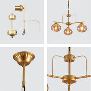 Detailed shots of Gold Metal Rod Arm Amber Globe Glass Ceiling Light with E27 Fittings | TEKLED 159-17644