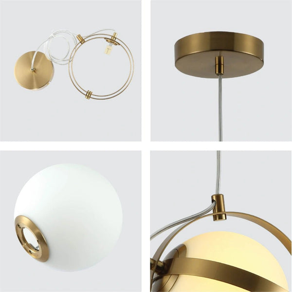 Detailed shots of Opal Globe Glass Gold Rings Pendant Ceiling Light D200 with G9 Fitting | TEKLED 158-19594