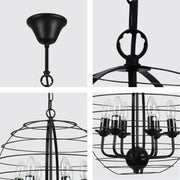 Detailed shots of Black Metal Cage Candle Lantern Pendant Ceiling Light with 6xE14 Fittings | TEKLED 158-17564