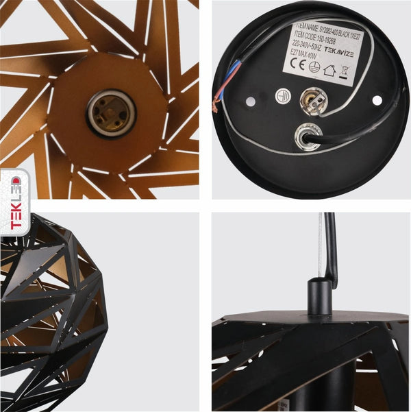 Detailed shots of Black Gold Metal Laser Cut Globe Pendant Light X Large with E27 Fitting | TEKLED 150-18268