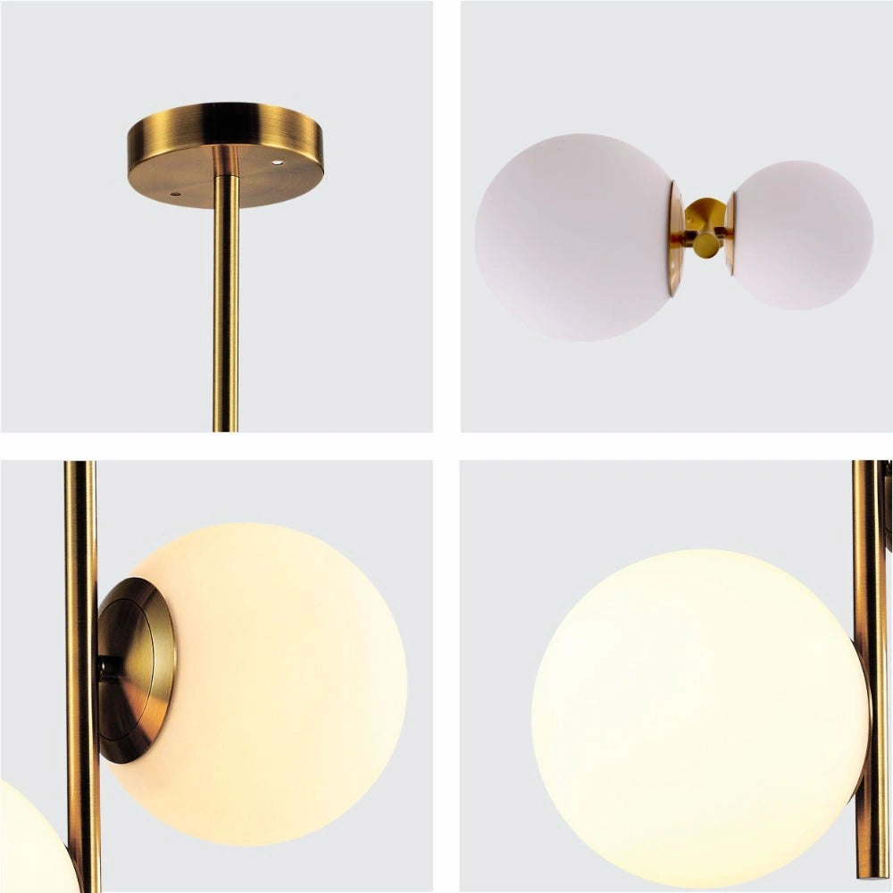 Detailed shots of Vertical Opal Globes Gold Metal Body Ceiling light with 2xE27 Fittings | TEKLED 156-19510