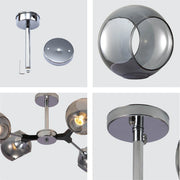 Detailed shots of Smoky Barrel Glass Chrome Metal Body Sputnik Modern Ceiling Light with E27 Fittings | TEKLED 159-17692