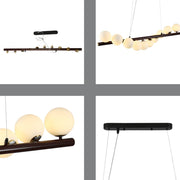Detailed shots of Walnut Wood Finish Metal Body Opal Glass Globes Kitchen Island Chandelier Ceiling Light with 10xG9 Fitting | TEKLED 158-19696