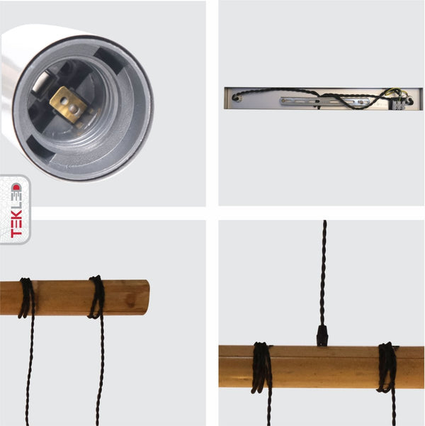 Imágenes detalladas del Candelabro Isla de Múltiples Colgantes de Barra de Madera con 8xE27 Accesorios | TEKLED 159-17504