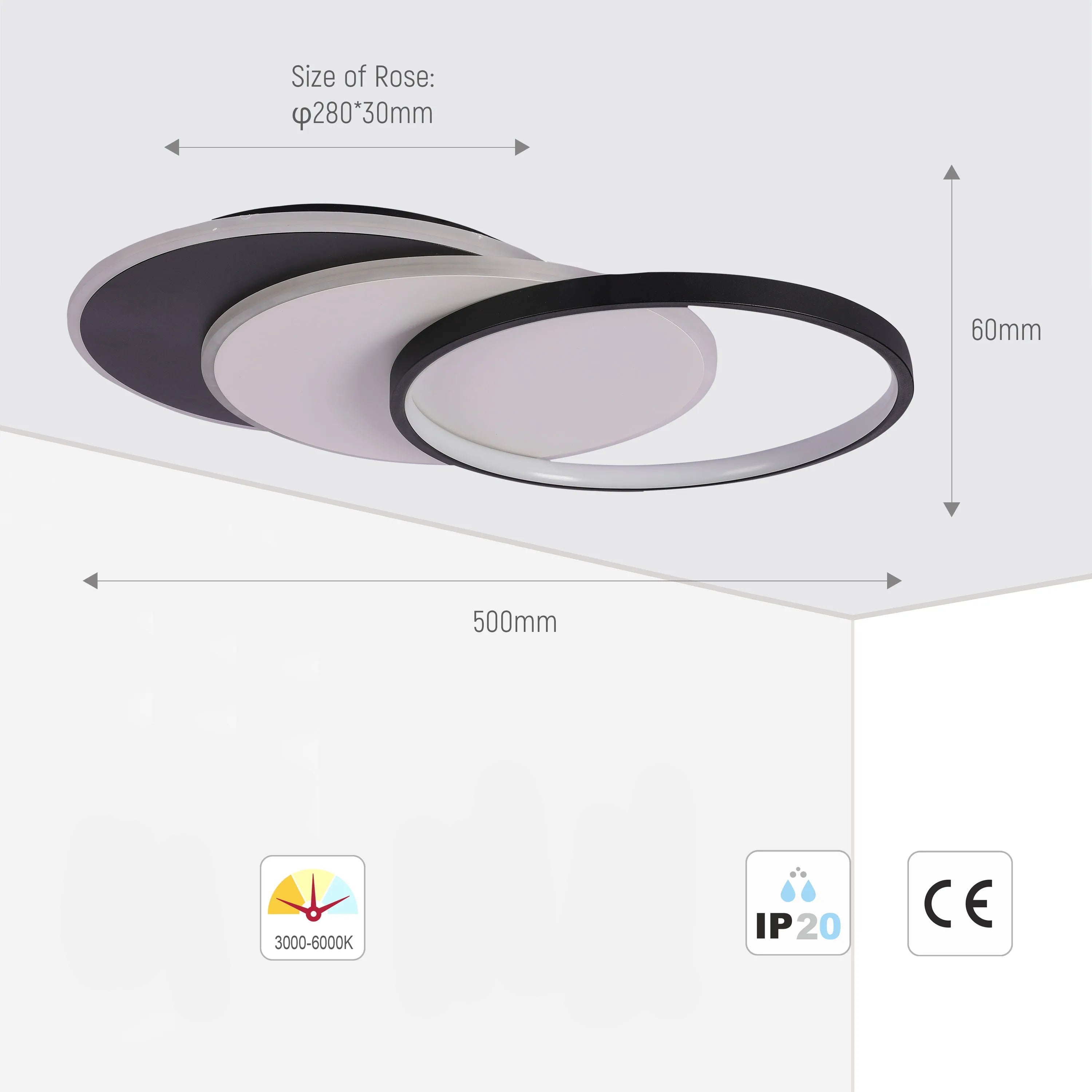 Lámpara de Techo LED con Bandejas Superpuestas, CCT