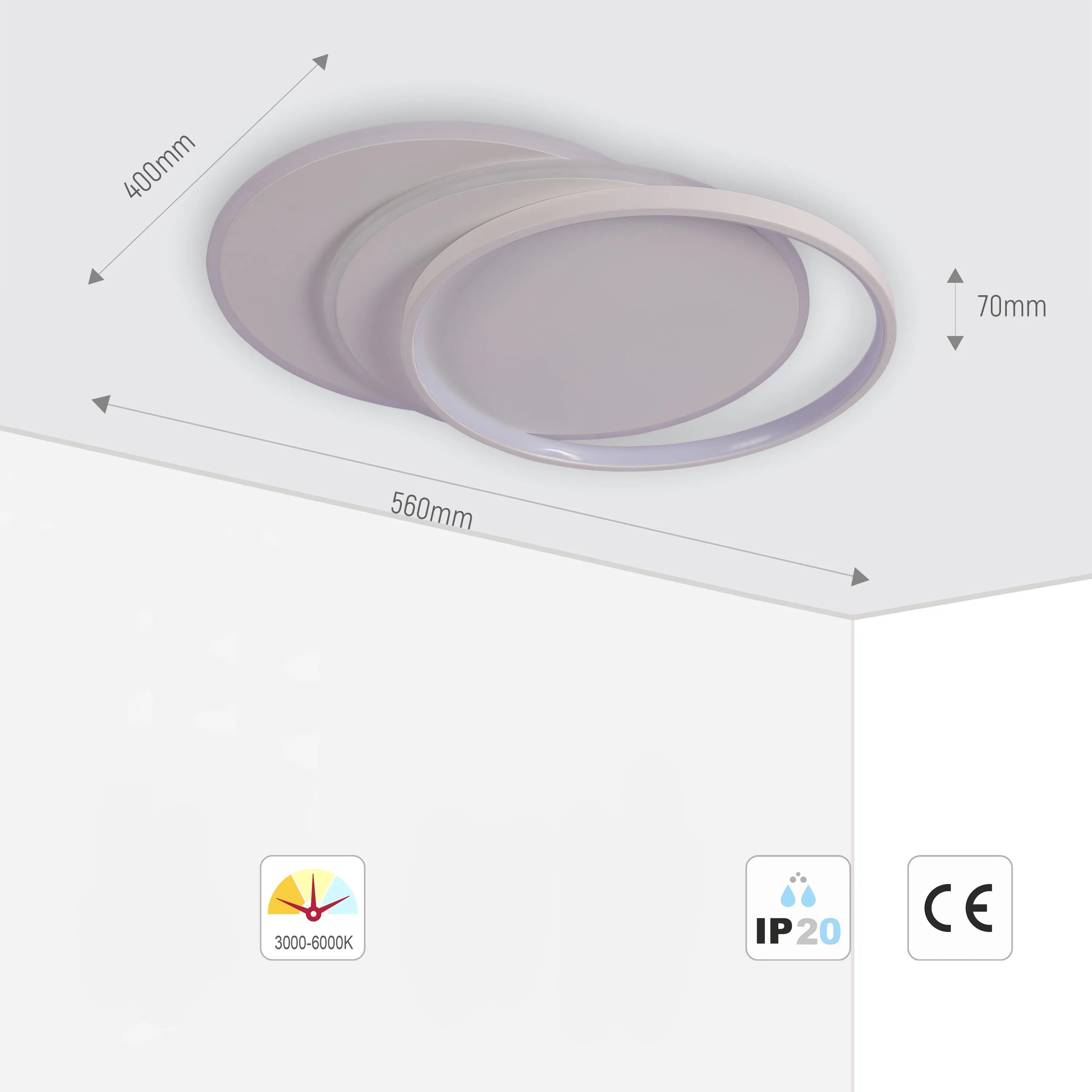 Lámpara de Techo LED con Bandejas Superpuestas, CCT