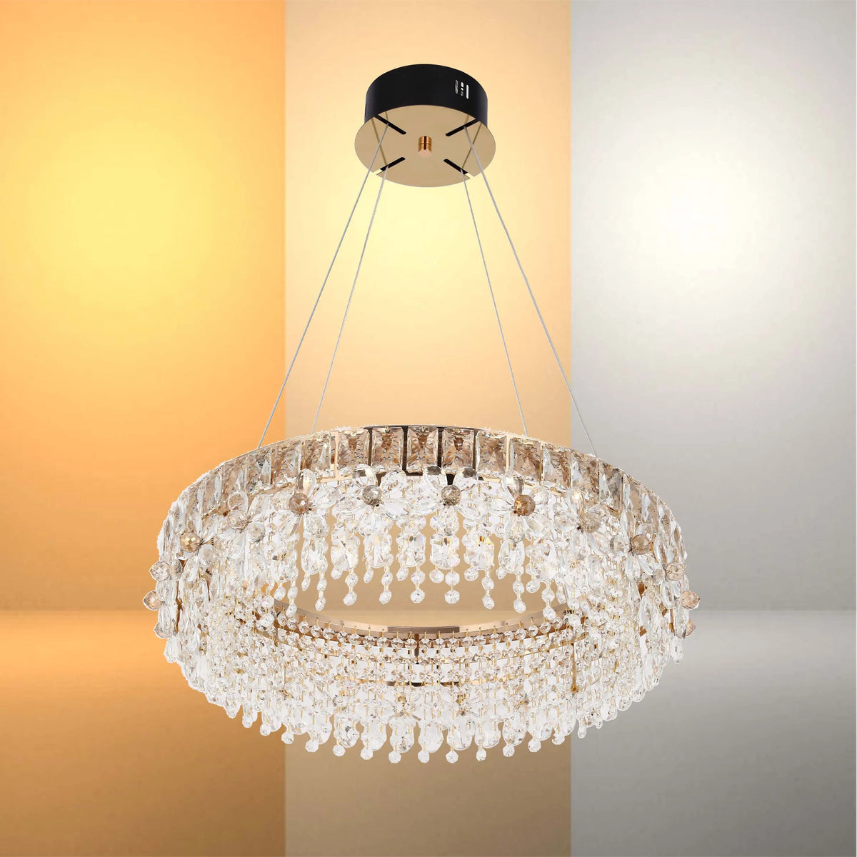 Crystal Gold Ceiling Lampara decorativa, Modelo Light Q89109 85 watts 3 Colour D600mm