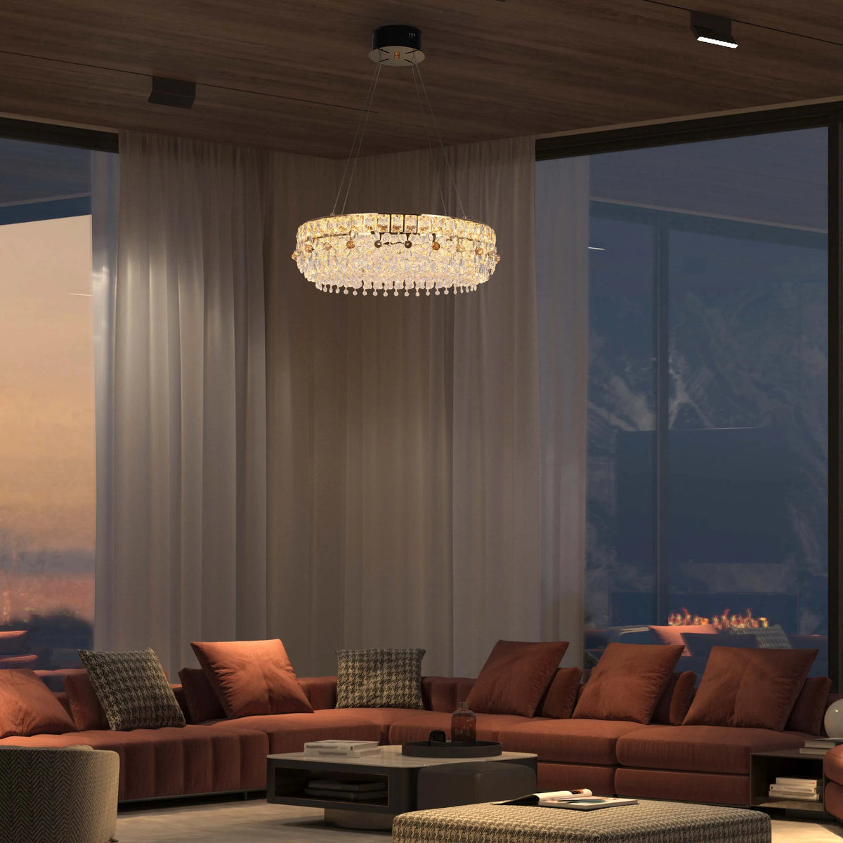 Crystal Gold Ceiling Lampara decorativa, Modelo Light Q89109 85 watts 3 Colour D600mm