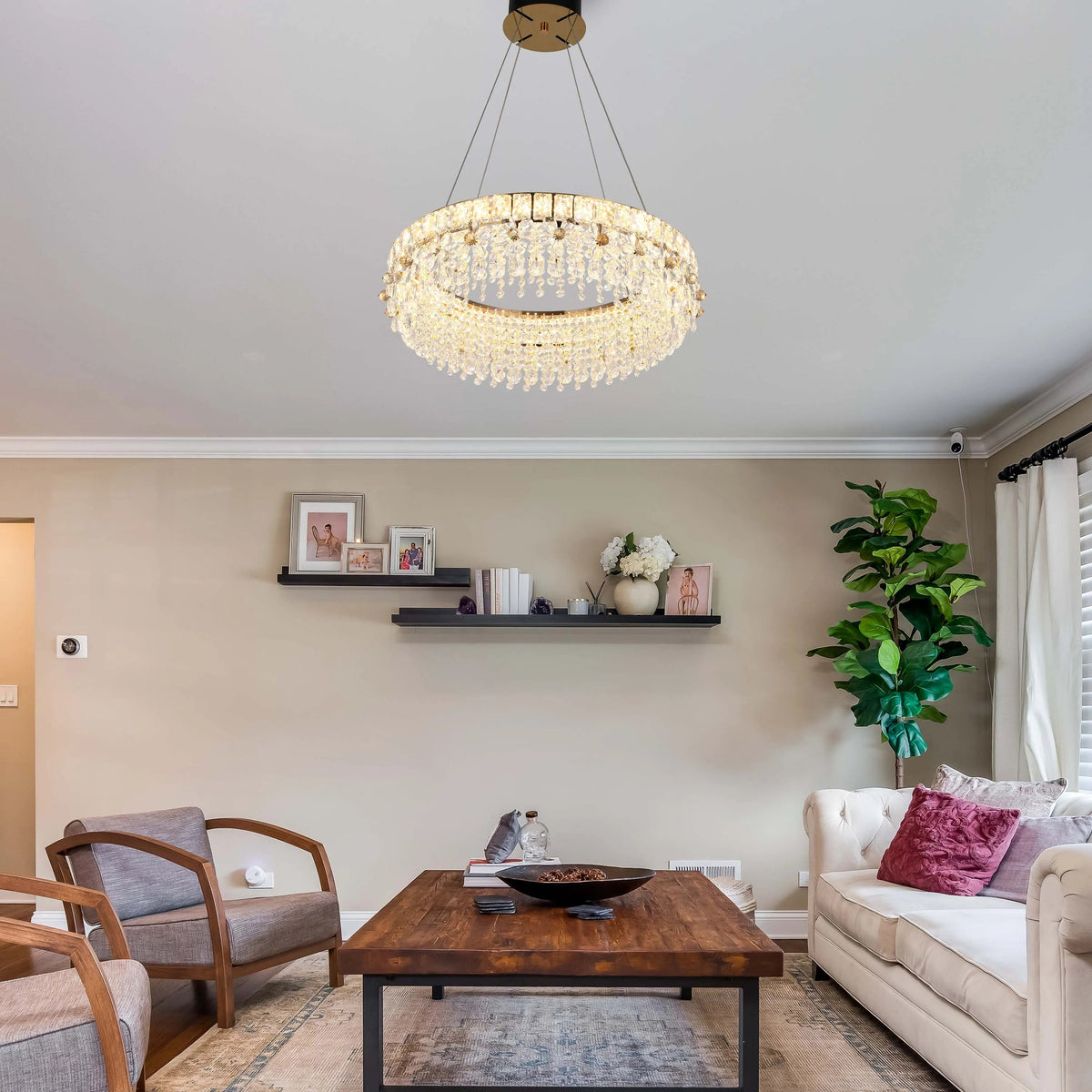 Crystal Gold Ceiling Lampara decorativa, Modelo Light Q89109 85 watts 3 Colour D600mm