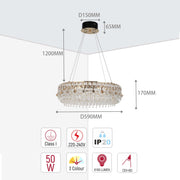Crystal Gold Ceiling Lampara decorativa, Modelo Light Q89109 85 watts 3 Colour D600mm