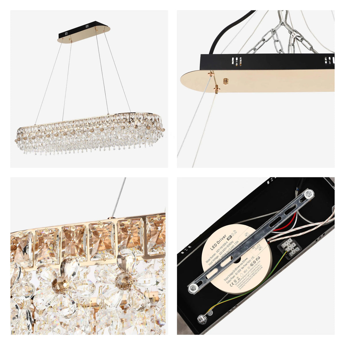 Crystal Gold Ceiling Lampara decorativa, Modelo Light Q89109 85 watts 3 Colour  L 1200mm