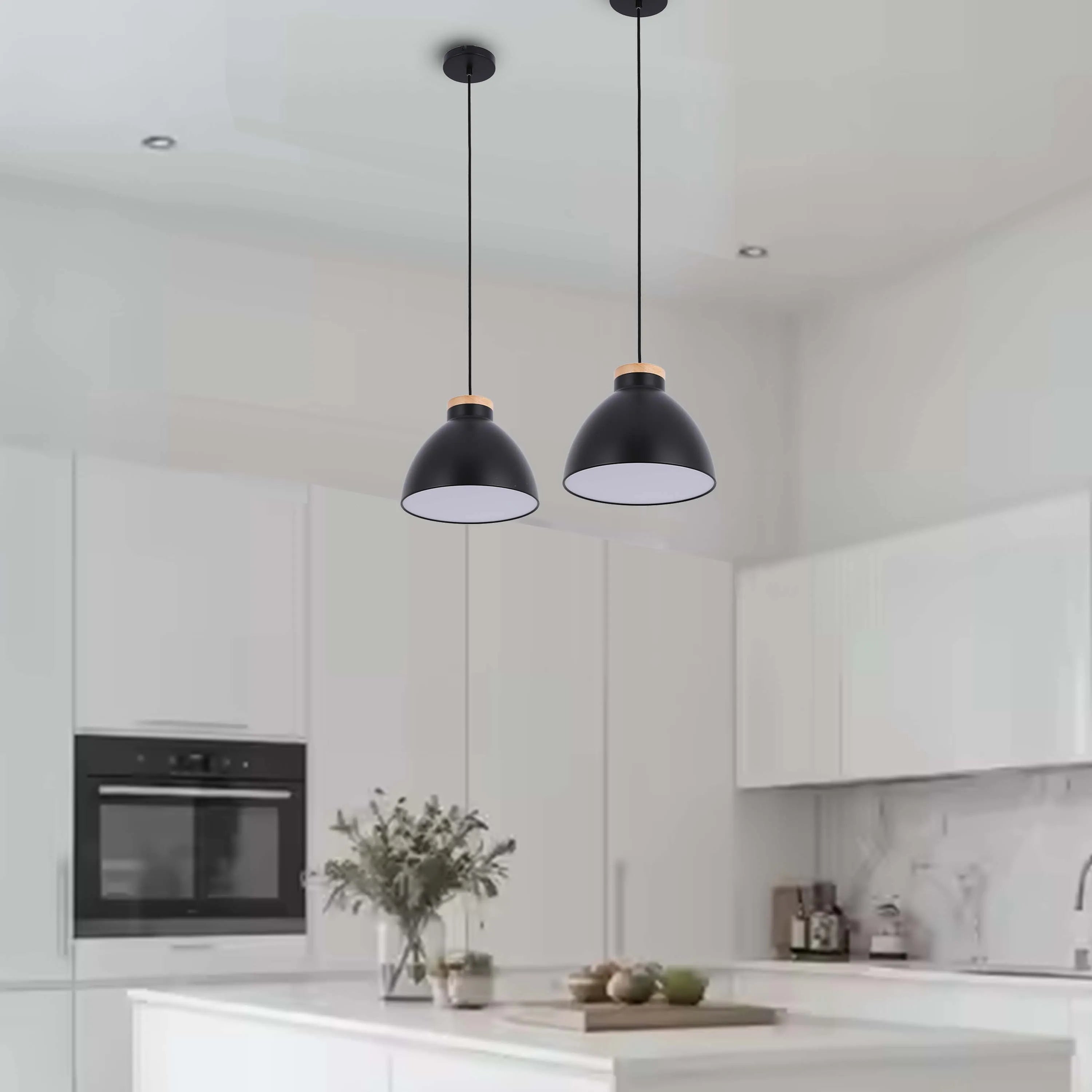Lámpara colgante tipo cúpula con detalle en madera – Casquillo E27, máximo 40W, IP20