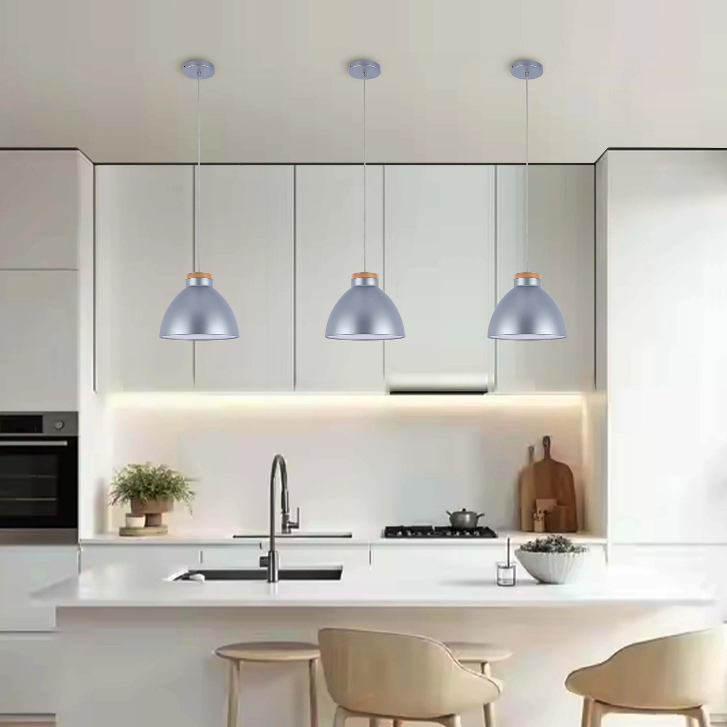 Lámpara colgante tipo cúpula con detalle en madera – Casquillo E27, máximo 40W, IP20