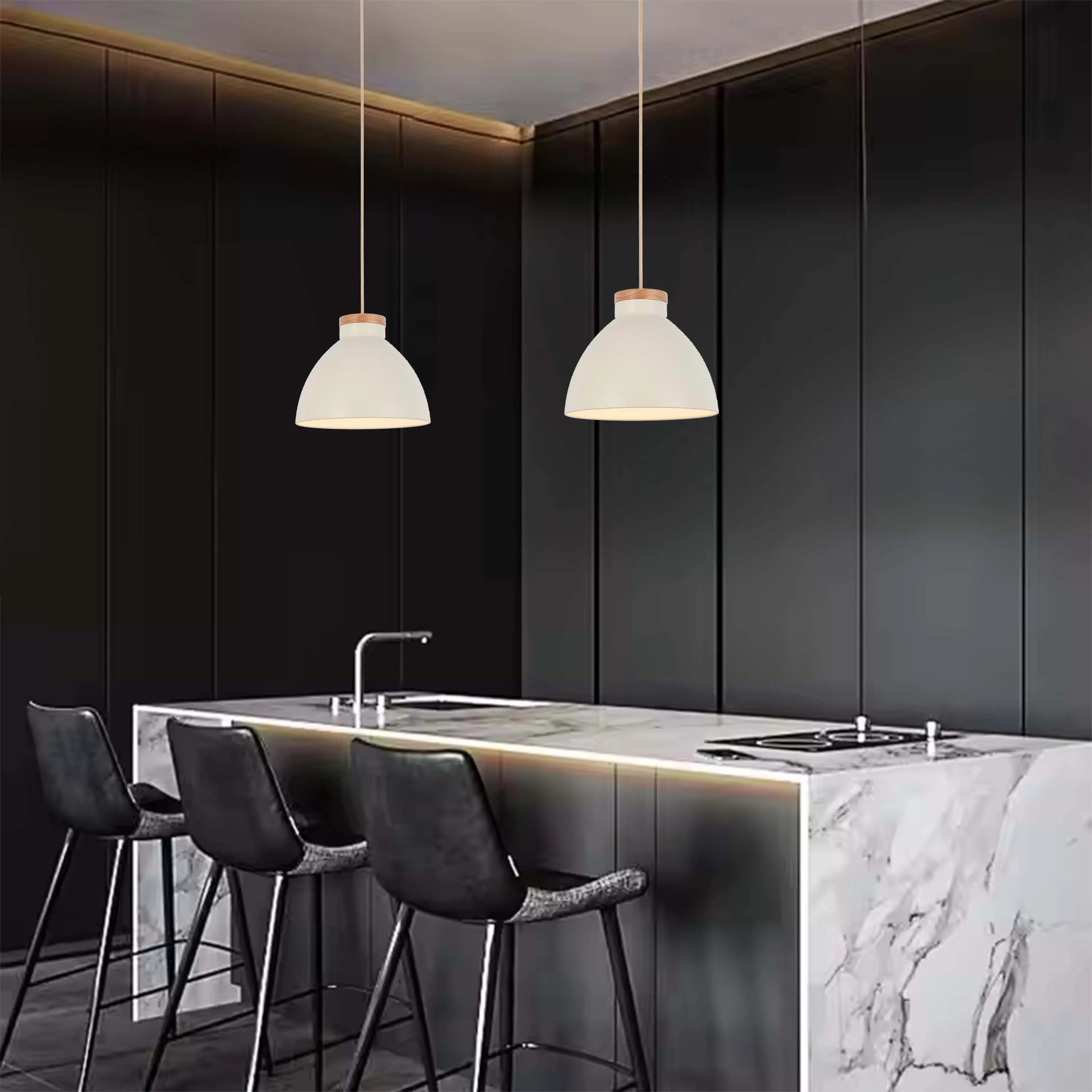 Lámpara colgante tipo cúpula con detalle en madera – Casquillo E27, máximo 40W, IP20