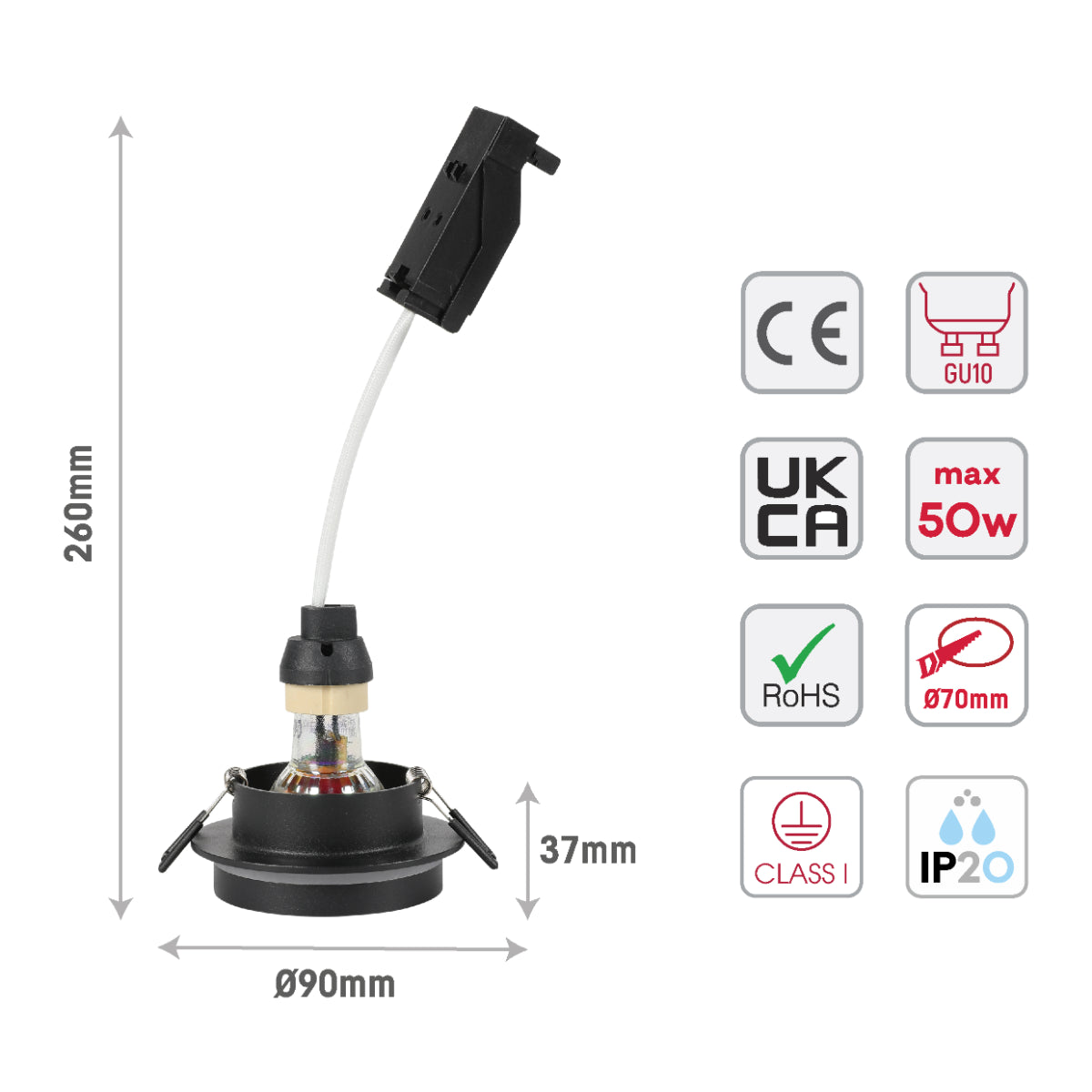 Imagen principal de un downlight empotrado de aluminio de tono dual, ideal para espacios modernos como salas o cocinas.