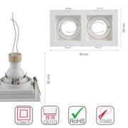 Size and specs of Grille Recessed Tilt Downlight White with 2xGU10 Fitting | TEKLED 165-03874