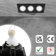 Close up shots of Grille Recessed Tilt Downlight Black with 3xGU10 Fitting | TEKLED 165-03882