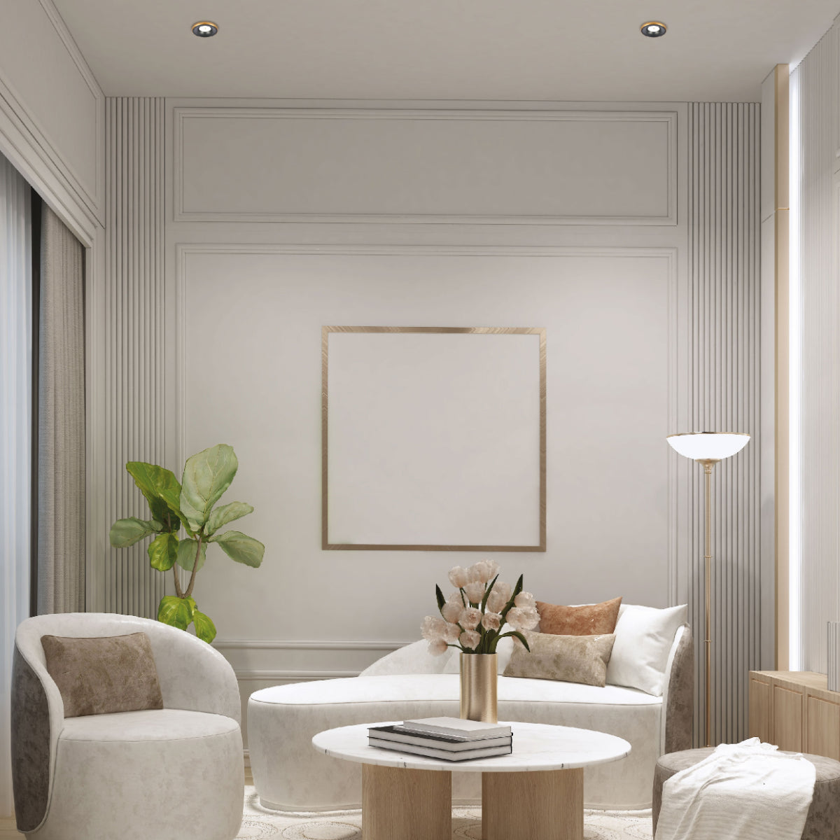 Imagen de un downlight fijo de aluminio fundido con bisel de color, ideal para iluminación moderna en salas de estar o oficinas elegantes.