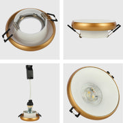 Detalles de un foco empotrado de aluminio, ideal para iluminar espacios modernos como oficinas o salas de estar.