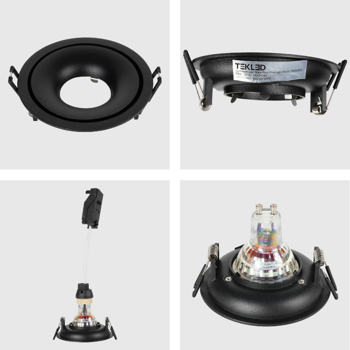Detalles de un downlight de doble bisel, ideal para techos modernos en salas de estar, proporcionando una iluminación cove suave y elegante.