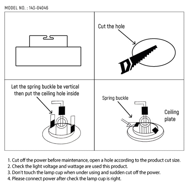 Dibujo técnico de un downlight empotrable GU10, ideal para iluminación cove en espacios modernos con diseño de doble bisel.