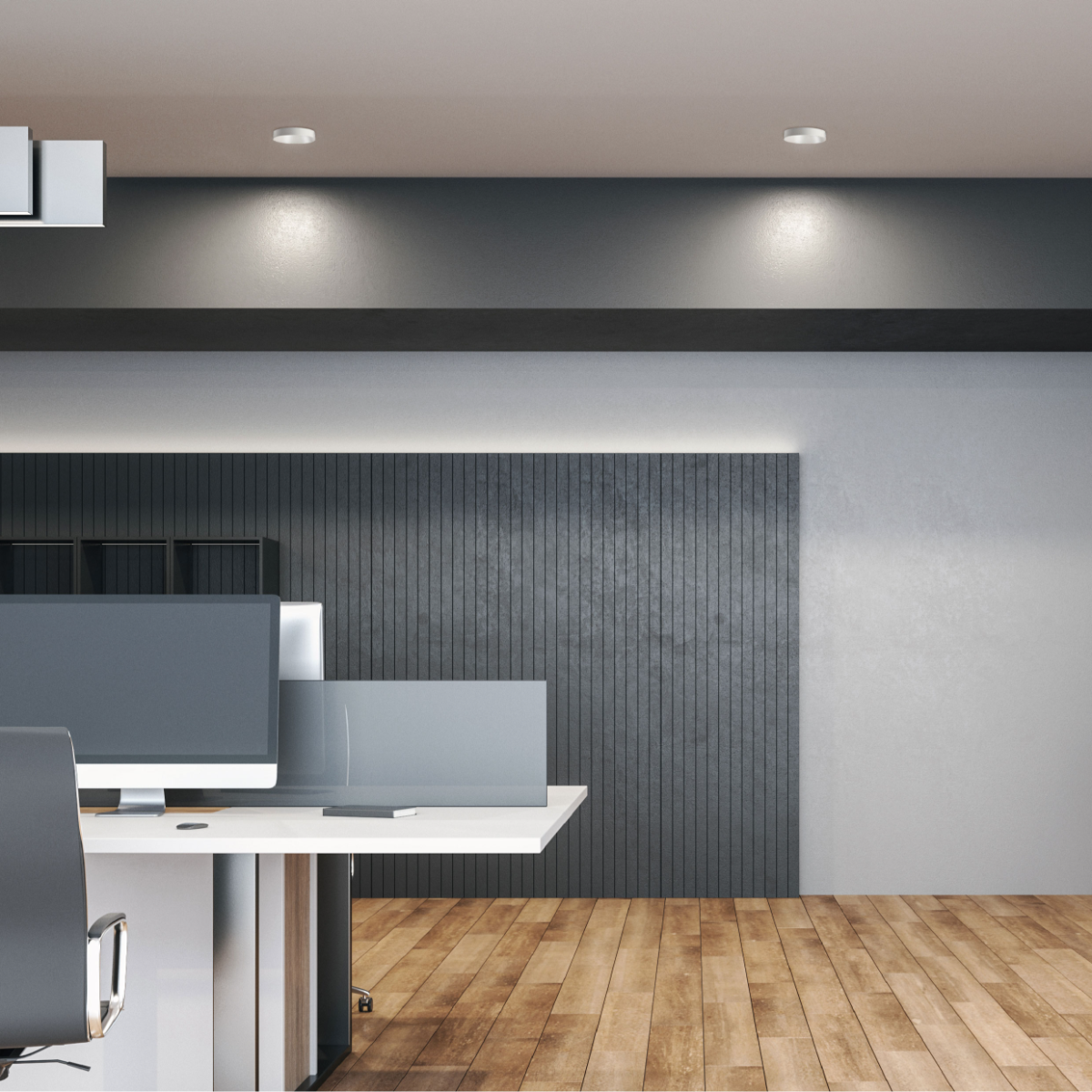 Foco empotrado moderno de aluminio en un salón contemporáneo, perfecto para iluminación ambiental y de acento con bajo UGR.