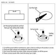 Dibujo técnico de downlight empotrado moderno, fabricado en aluminio, ideal para aplicaciones de iluminación interior con bajo UGR.