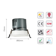 Imagen de un downlight LED COB ajustable de 10W, ideal para espacios contemporáneos como oficinas y salas de estar con estilo moderno.