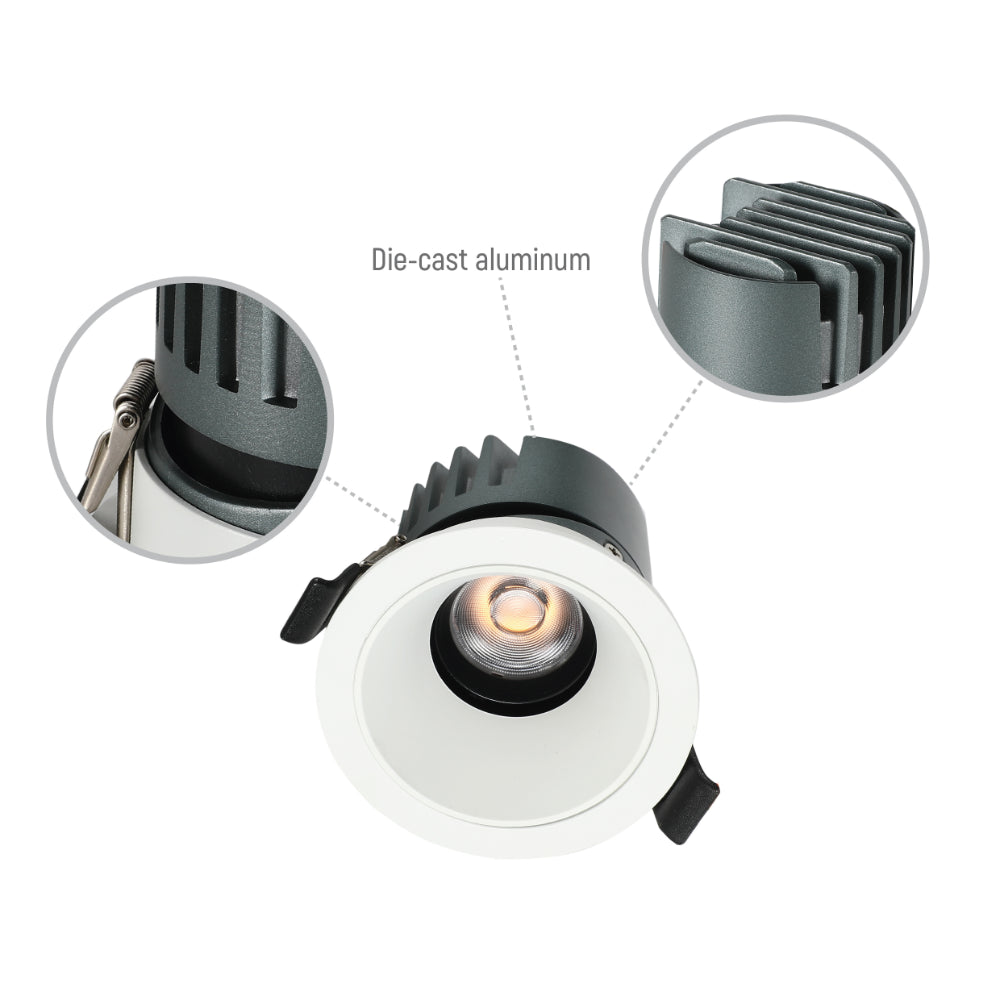 Downlight LED COB ajustable de 10W, ideal para salas modernas y oficinas, ofreciendo versatilidad en diferentes espacios decorativos.