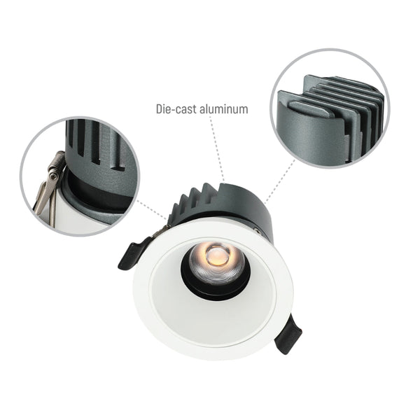Downlight LED COB ajustable de 10W, ideal para salas modernas y oficinas, ofreciendo versatilidad en diferentes espacios decorativos.