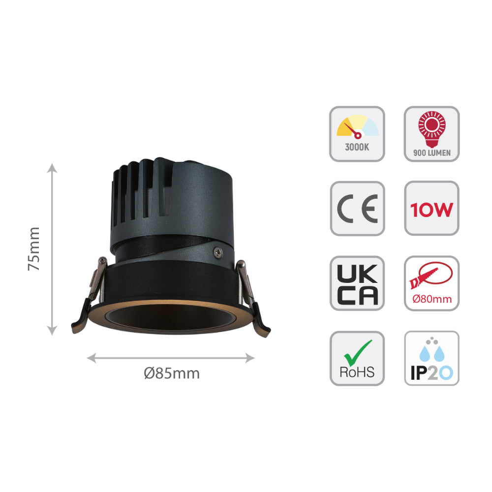 Detalle de un downlight LED COB ajustable de 10W, ideal para iluminar cocinas modernas y espacios contemporáneos.