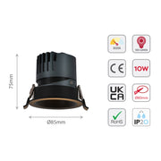 Detalle de un downlight LED COB ajustable de 10W, ideal para iluminar cocinas modernas y espacios contemporáneos.