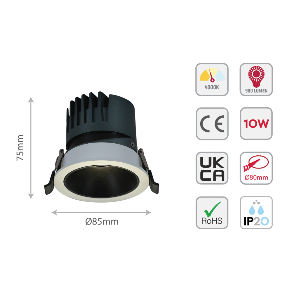 Imagen de un downlight COB LED ajustable de 10W, ideal para espacios modernos como oficinas y salas de estar.