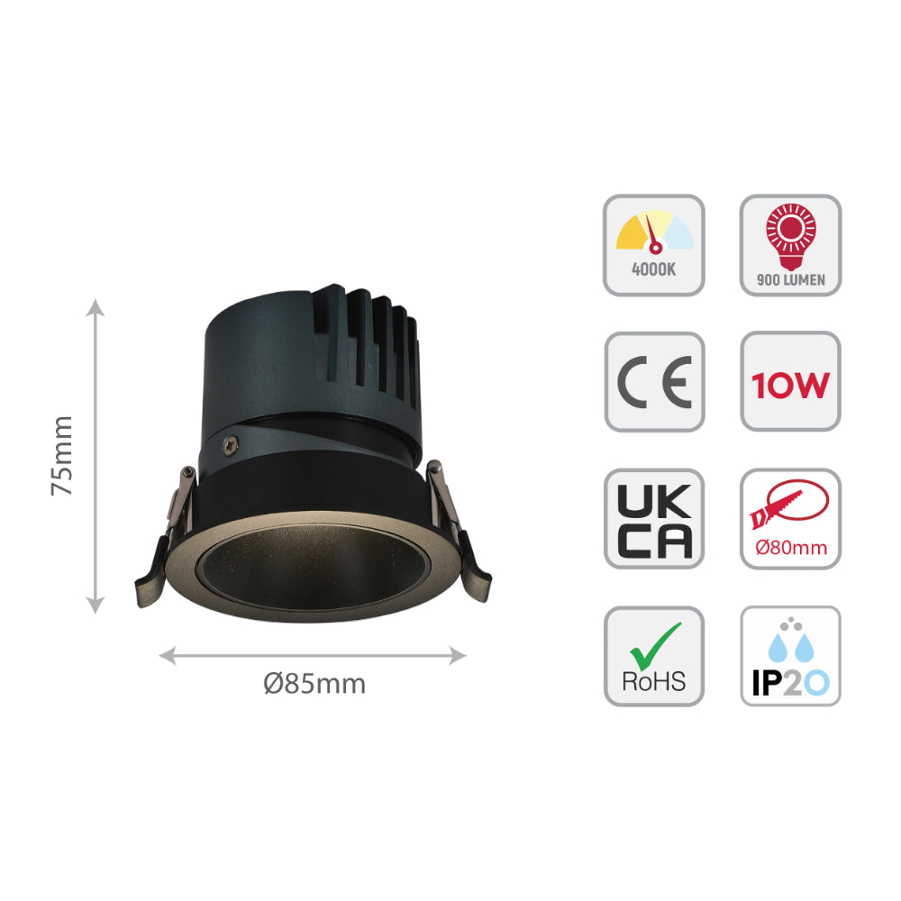 Downlight COB LED ajustable de 10W, ideal para sala moderna con iluminación versátil y elegante.