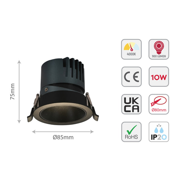 Downlight COB LED ajustable de 10W, ideal para sala moderna con iluminación versátil y elegante.