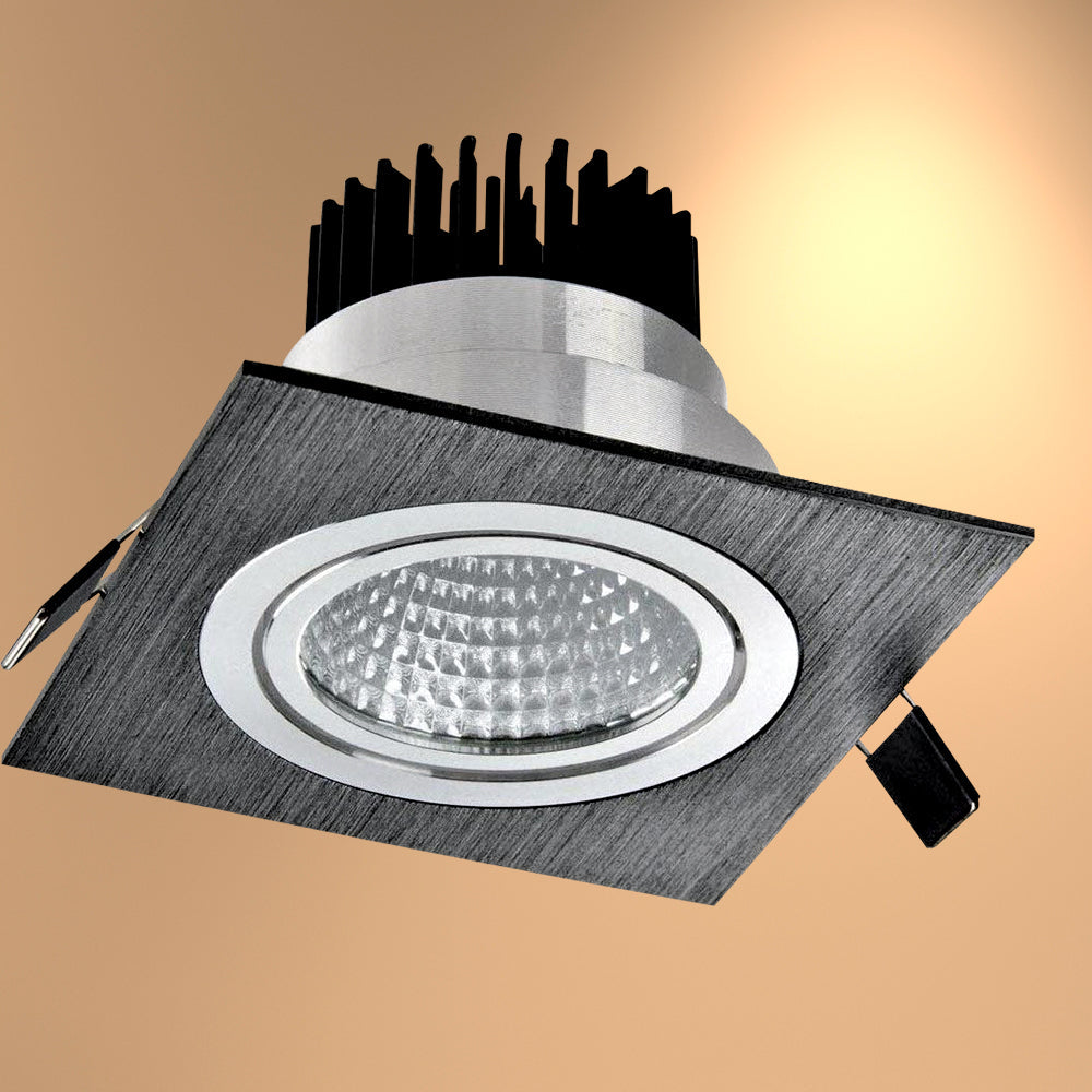 Downlight empotrado LED de 10W, ideal para salones modernos, con luz cálida de 3000K y acabado en blanco.