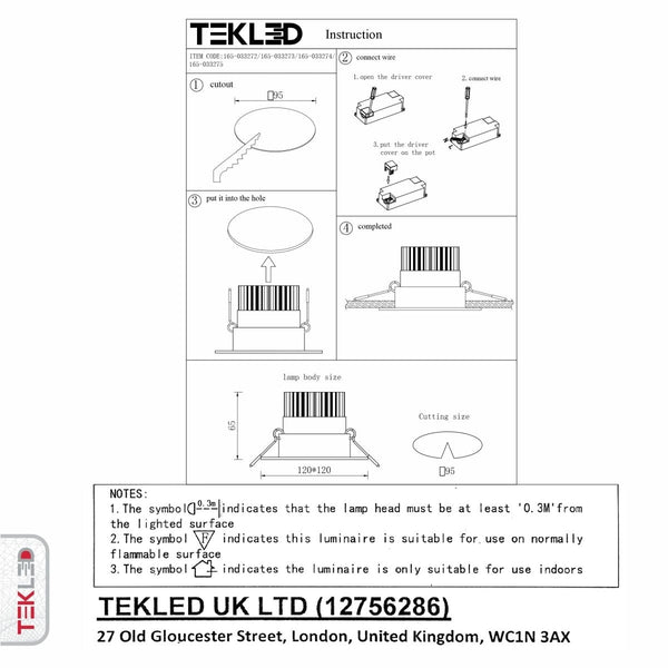 User manual for LED Recessed Downlight 10W Cool White 4000K Black IP20