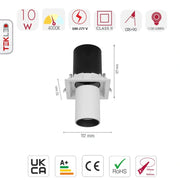 Downlight LED Retráctil Telescópico Ajustable In-Out Blanco Frío 4000K's size and technical details